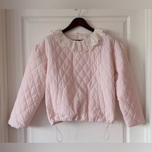 Pink Quilted Sweatshirt with Lace Collar